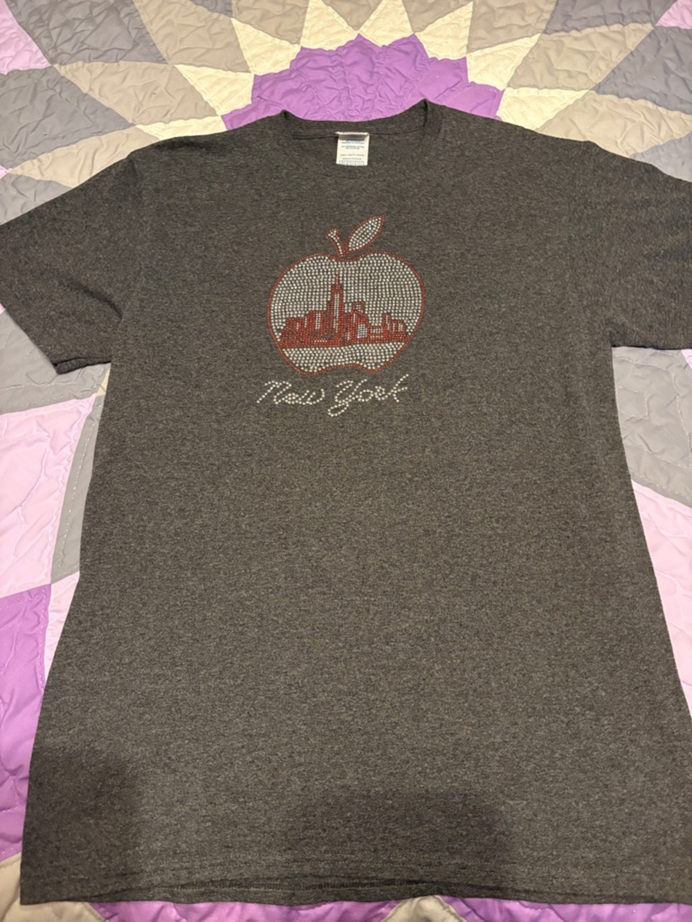 Delta Gray New York Rhinestone Tee with Red Accent